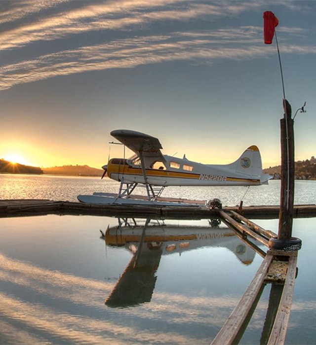 Seaplane at sunset