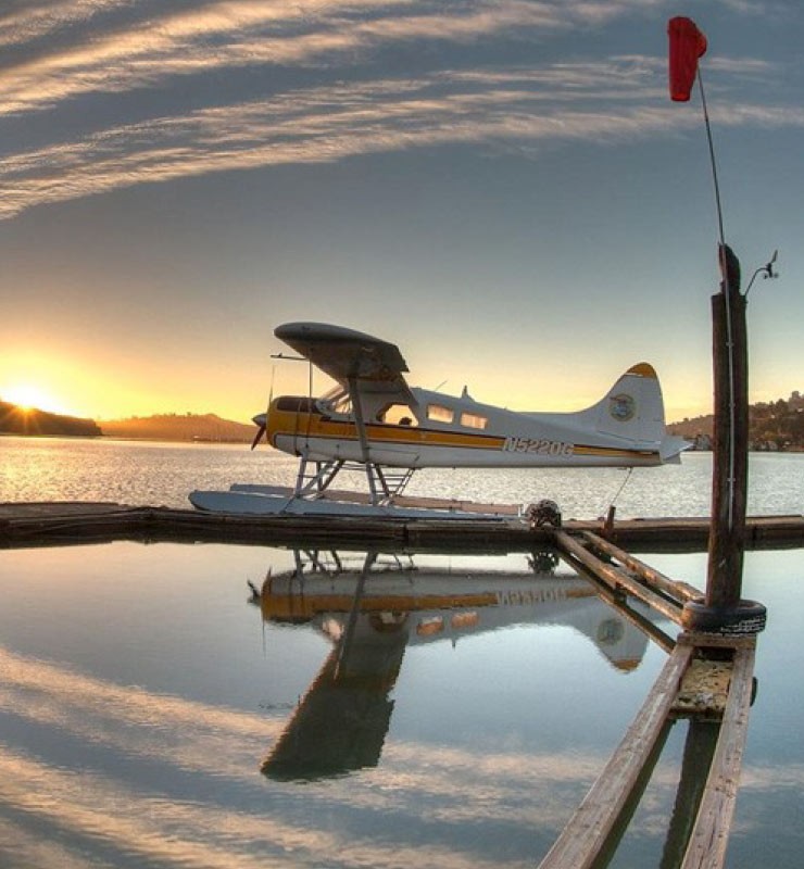 Seaplane at sunset